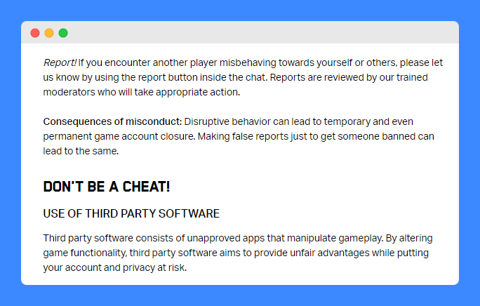Consequences of misconduct clause in Clash of Clans' acceptable use policy on a white background.