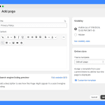 "Privacy Policy" text in the Title with Content textbox, formatting icons, website SEO, visibility option and template in Shopify's Add page section