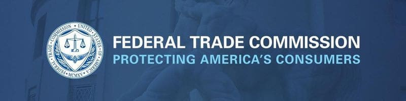 Federal Trade Commission logo on a blue image background