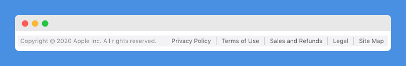 Copyright notice with footer links in Apple website on gray highlight and a white background