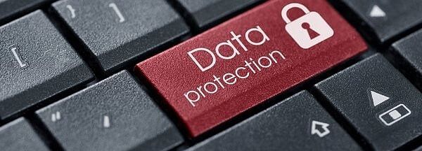 "Data Protection" text with padlock logo on a keyboard key.