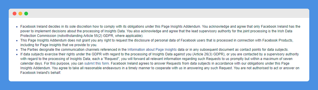 Page admins Policies clause in Facebook's website on a white background