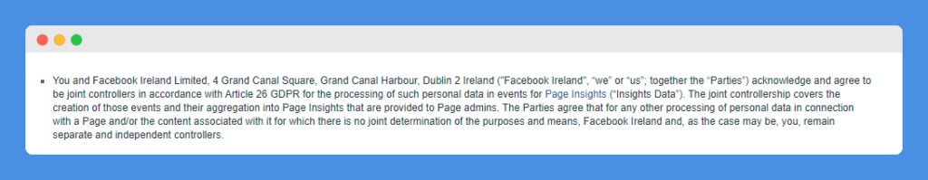 Page Insights Controller Addendum clause in Facebook's website on a white background