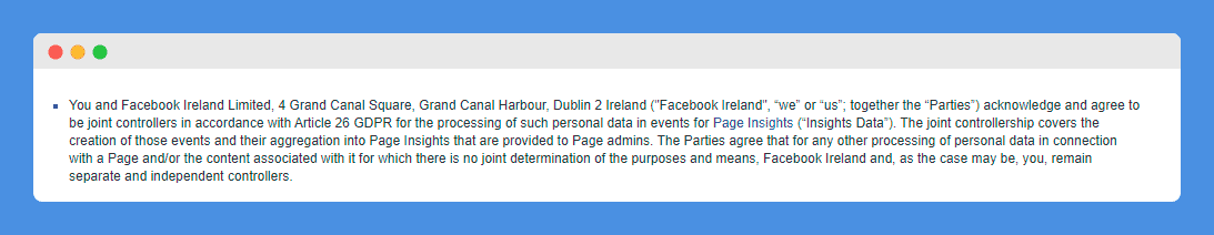 Page Insights Controller Addendum clause in Facebook's website on a white background