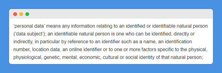 "Personal data" clause in GDPR Definitions on a white background