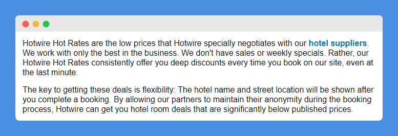 Refund Policy clause in Hotwire's website on a white background