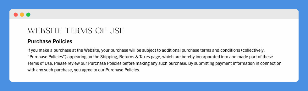 "Purchase Policies" clause in Saks Fifth Avenue's Term of Use on a white background