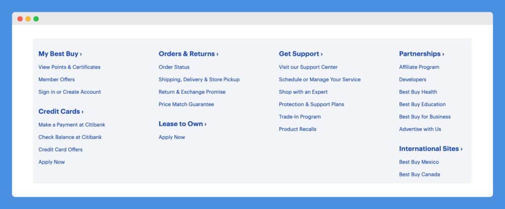 "Shipping, Delivery & Store Pickup" link in Best Buy's website footer on a light blue background