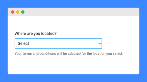 "Where are you located?" text with select drop down menu on a white background.