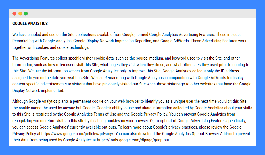 "Google Analytics" clause in Crabtree & Evelyn's Privacy Policy on a white background