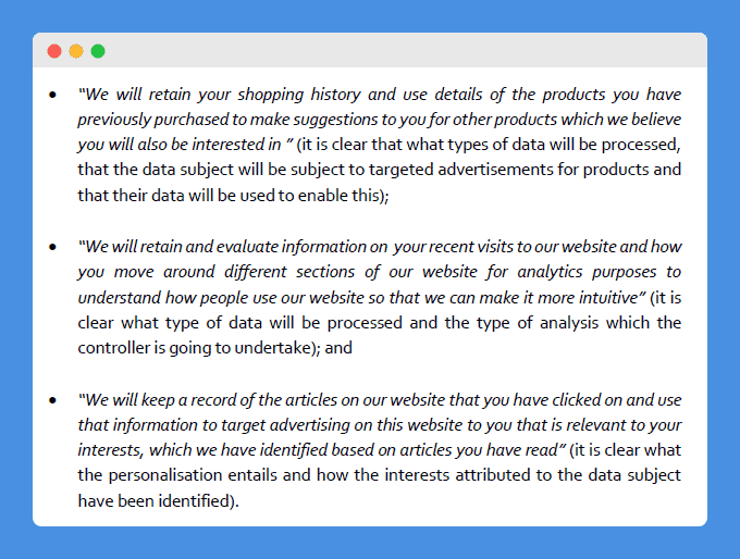 Privacy Policy clause in GDPR website on a white background
