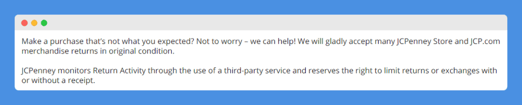 Return clause in JCPenney's Return and Refund Policy on white background.