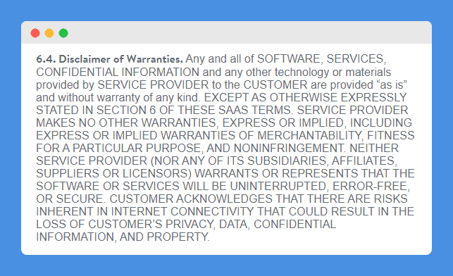 "Disclaimer of Warranties" clause in Kayako's Terms and Conditions on white background