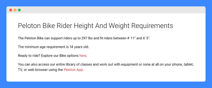 "Peloton Bike Rider Height and Weight Requirements" clause in Peloton's Terms and Condition