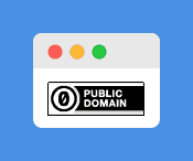 CC0 or No Rights Reserve symbol with "public domain" white text with black highlight and rectangular border