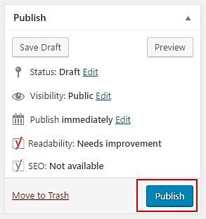 "Publish" button under Publish Section on WordPress.
