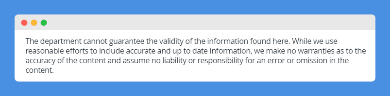 No Guarantee Disclaimer clause in Tennessee Department of Environment and Conservation's website on white background