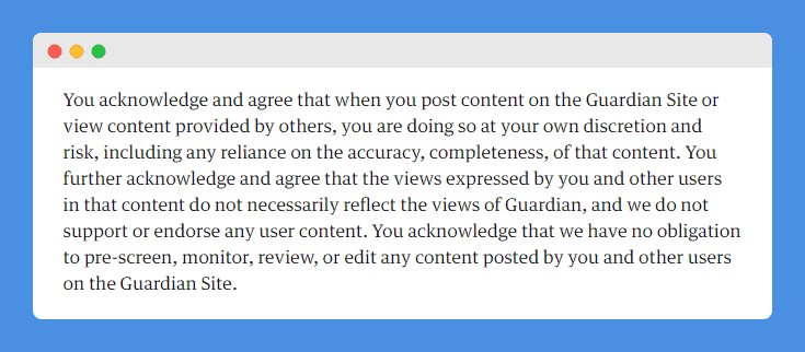 Views Expressed Disclaimer clause in The Guardian's Terms and <a href=