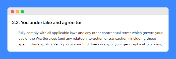 "You undertake an agree to" clause in Wix's Terms of Use on a white background