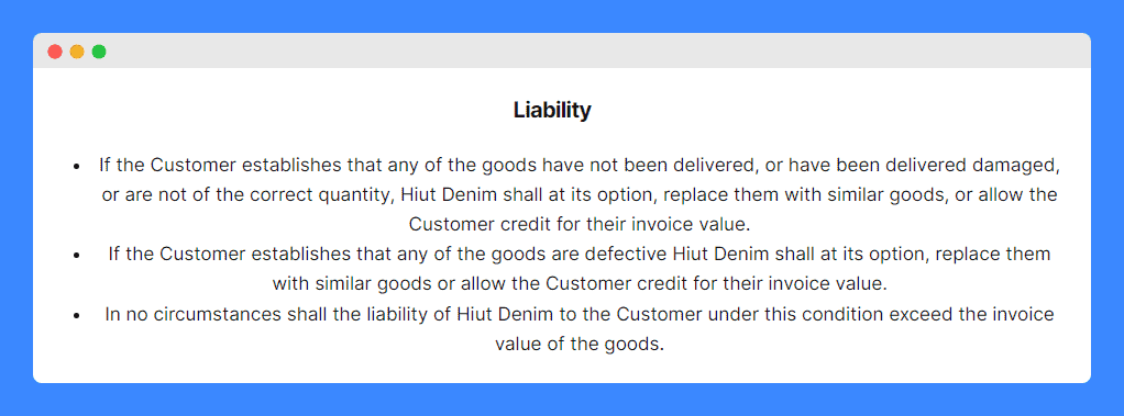 Sample "limited liability clause" in terms and conditions