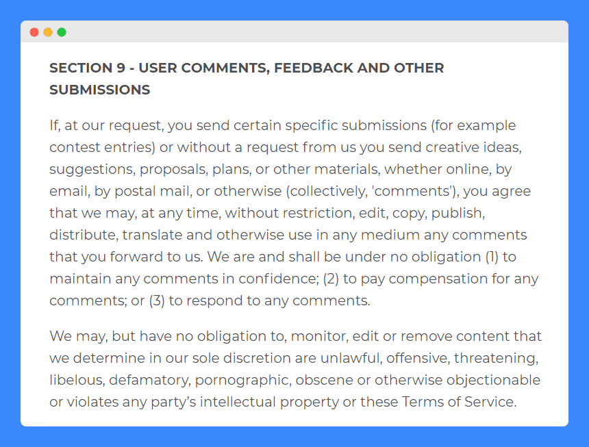 Sample "user comments and feedback" clause in terms and conditions