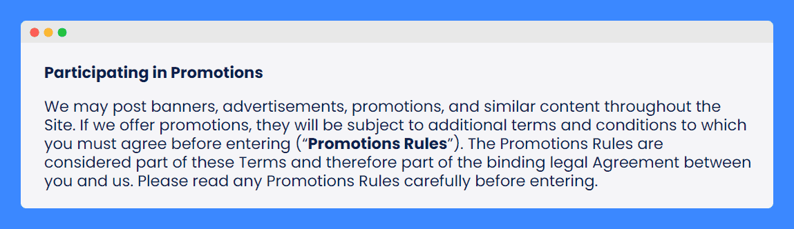 Sample "participating in promotions" clause in terms and conditions