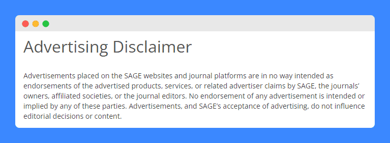 SAGE Publishing's advertising disclaimer clause.