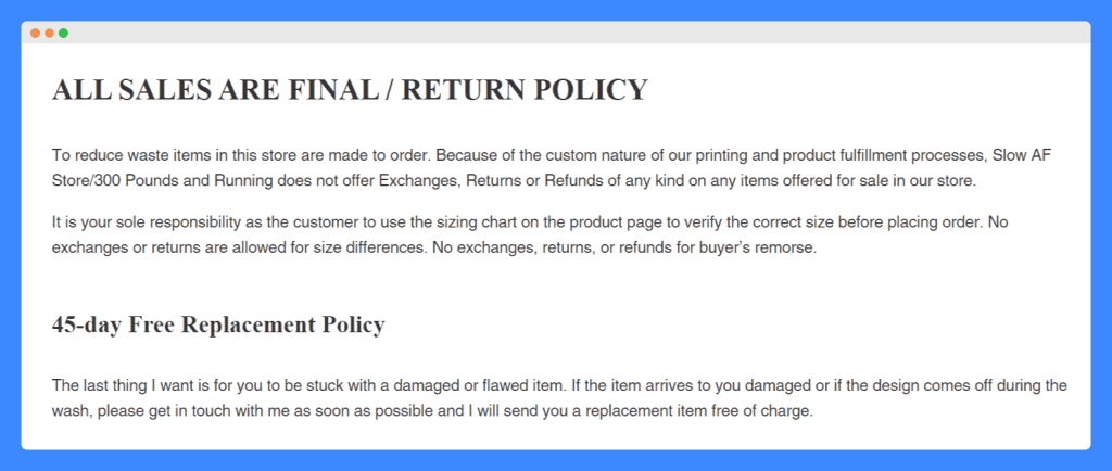 The slow AF run club all sales are final policy.