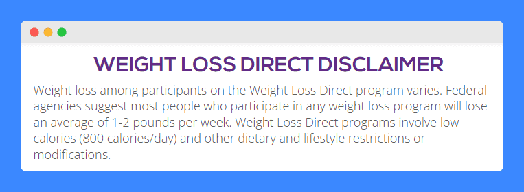 Weight Loss Direct's advertising disclaimer clause.