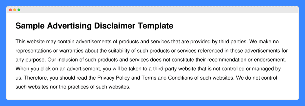 Sample advertising disclaimer template