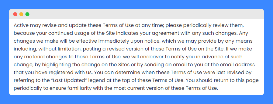 Active Network's terms of use clause.