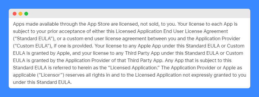 Apple's licensed application end user license agreement clause.