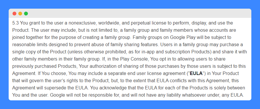 Authorizations clause in Google play's developer distribution agreement.