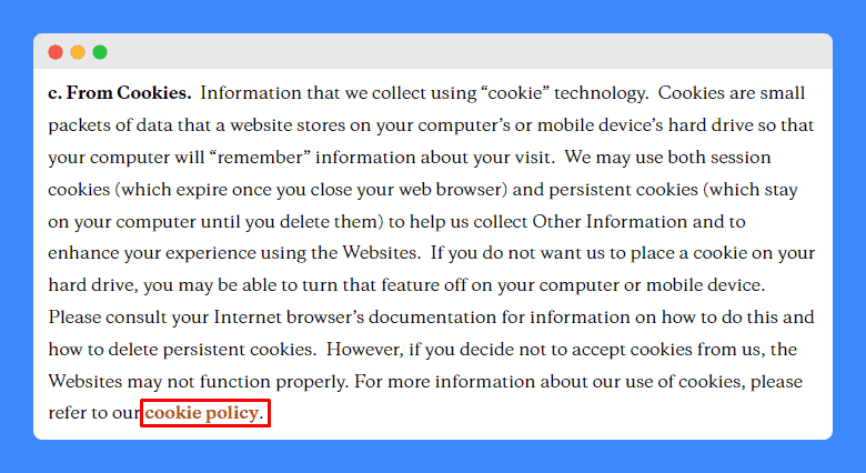 From cookies clause in Marie Forleo privacy policy.