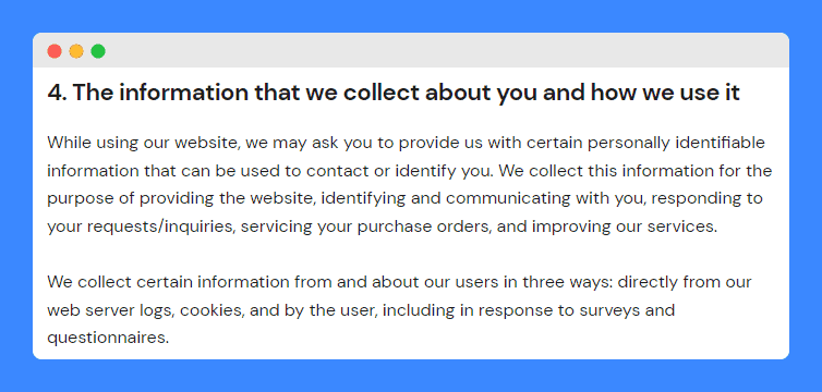 "The information that we collect about you and how we use it" clause in Mel Robbins privacy policy.