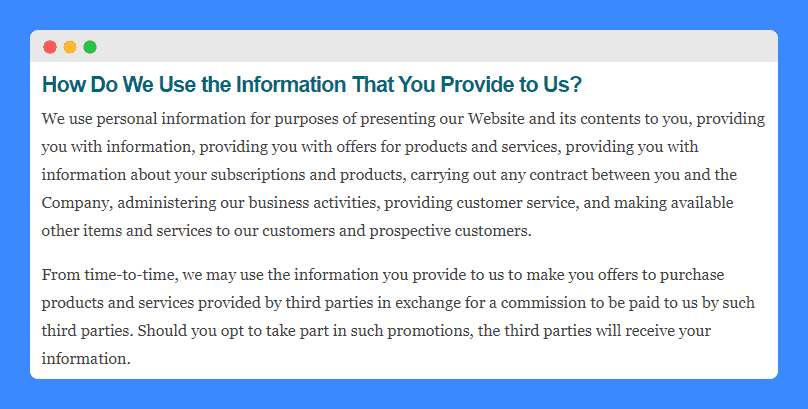 "How do we use the information that you provide to us" clause in Money Saving Mom privacy policy.