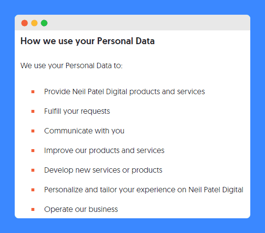 How we use your personal data clause in Neil Patel privacy policy.