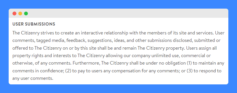 User submissions clause in The Citizenry's terms and conditions.
