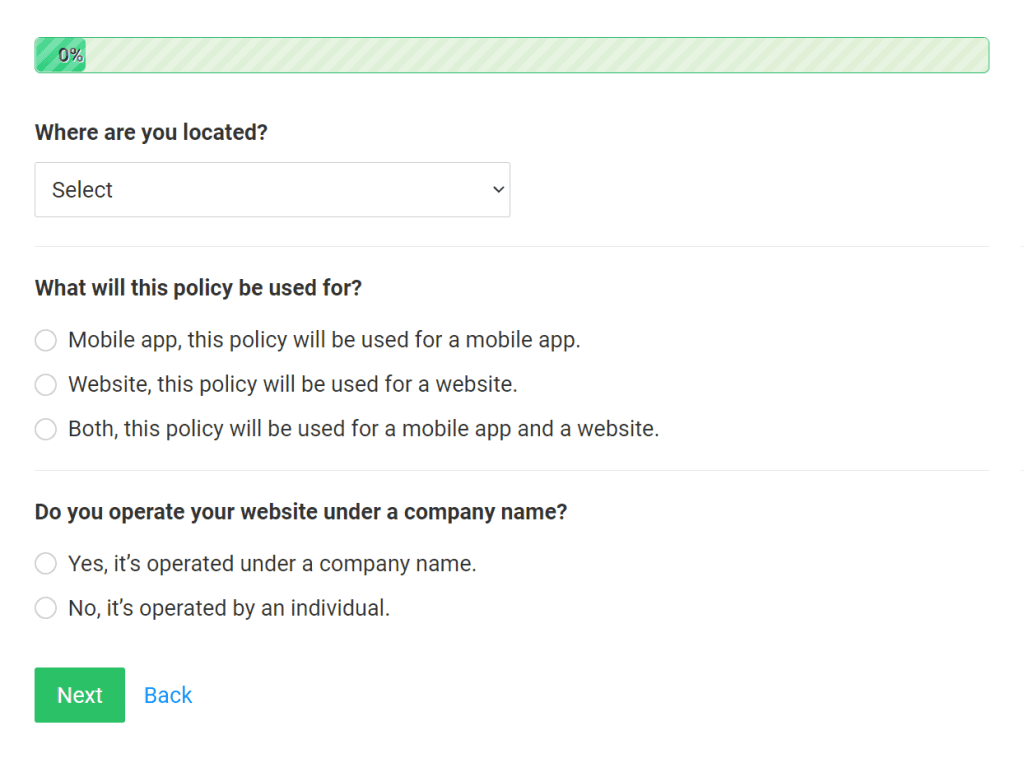 Smart legal policy generator preview