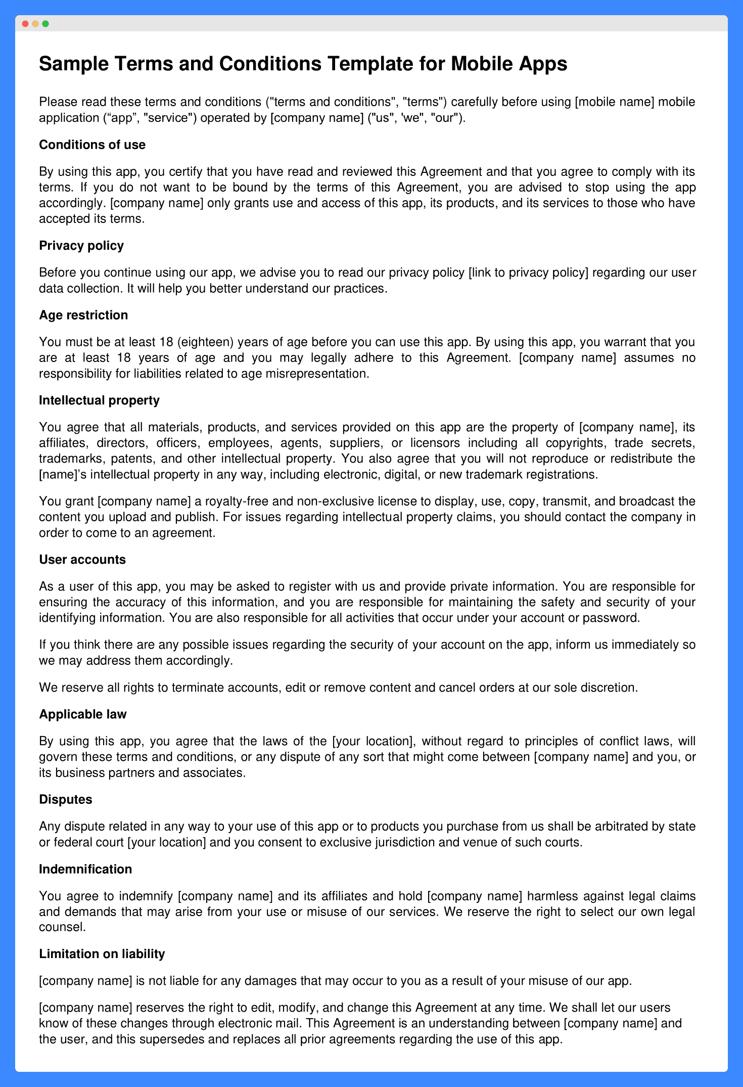 Terms And Conditions For Mobile Apps Free Template 