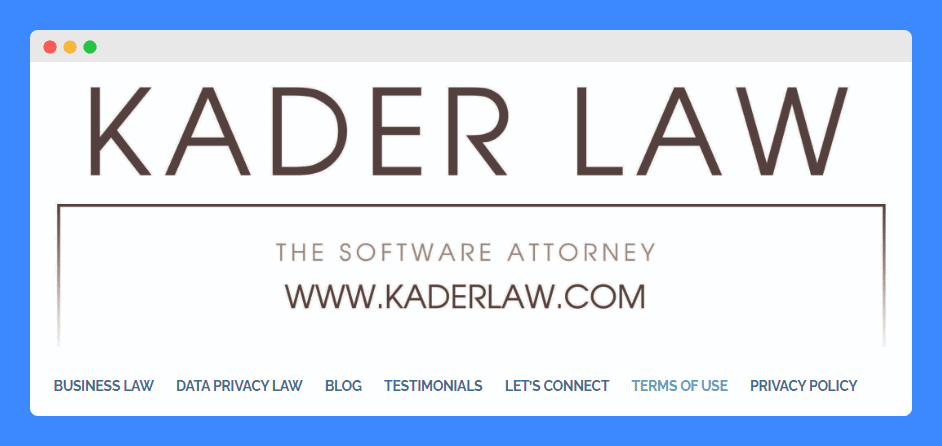 Link to terms of use in Kader Law navegation menu.