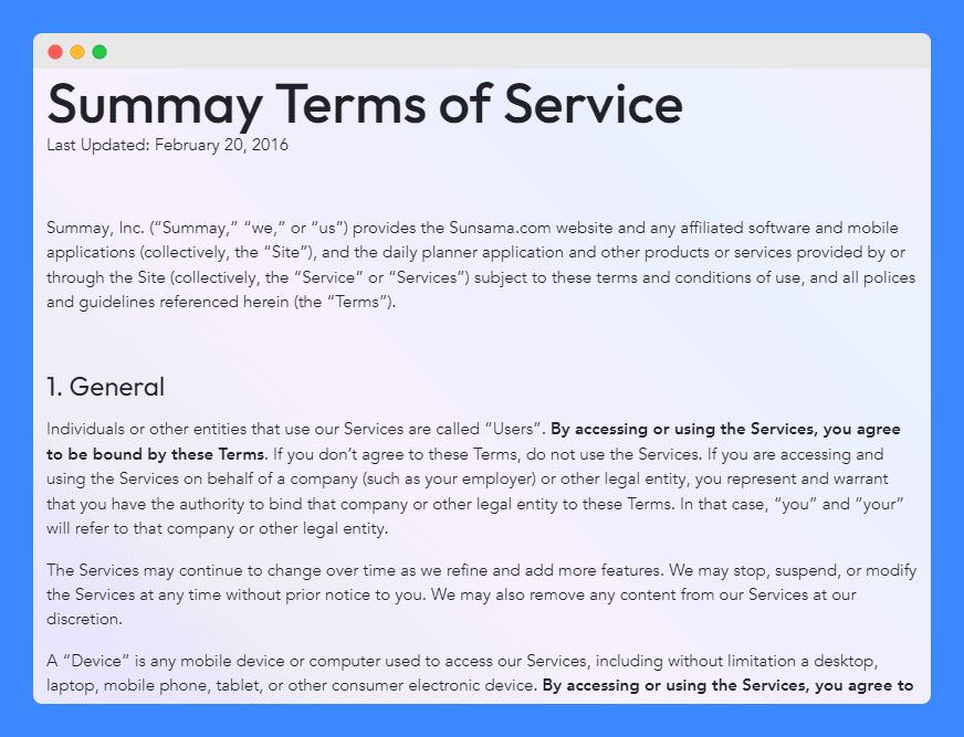 General clause in Summay terms of service.