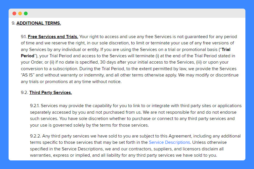 Free services and trials, and third party services clauses in GoTo terms of service.