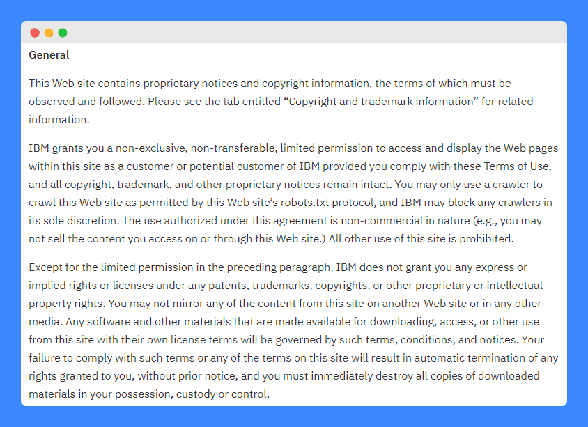 General clause in IBM terms of use.