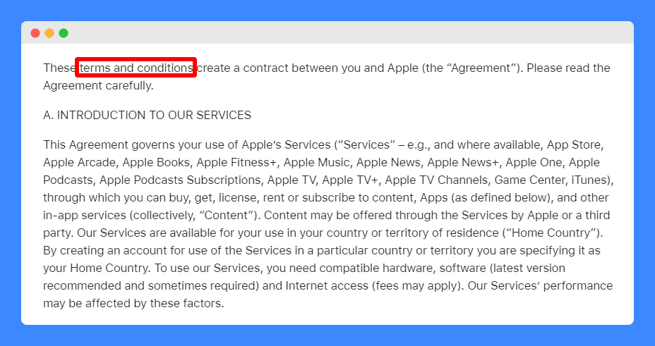 Examples of Apple Terms and Conditions agreement.