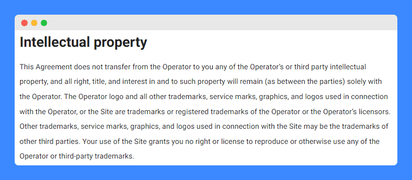 "Intellectual property" clause in WebsitePolicies privacy policy and terms.