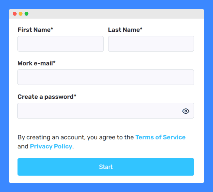 Example of privacy policy and terms and conditions consent without a checkbox