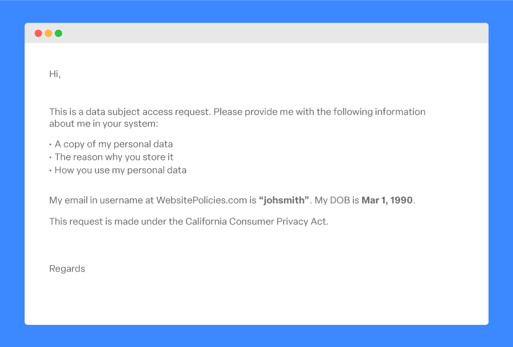 Email example of data subject access request.