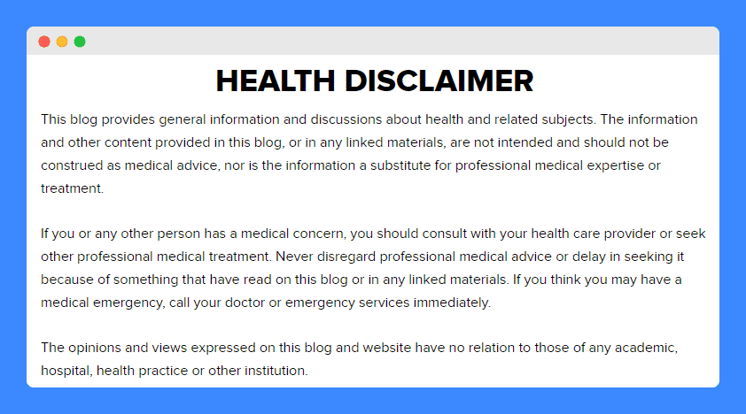 Health disclaimer clauses in Tony Robbins website.