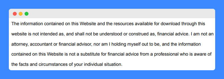 disclaimer not financial advice